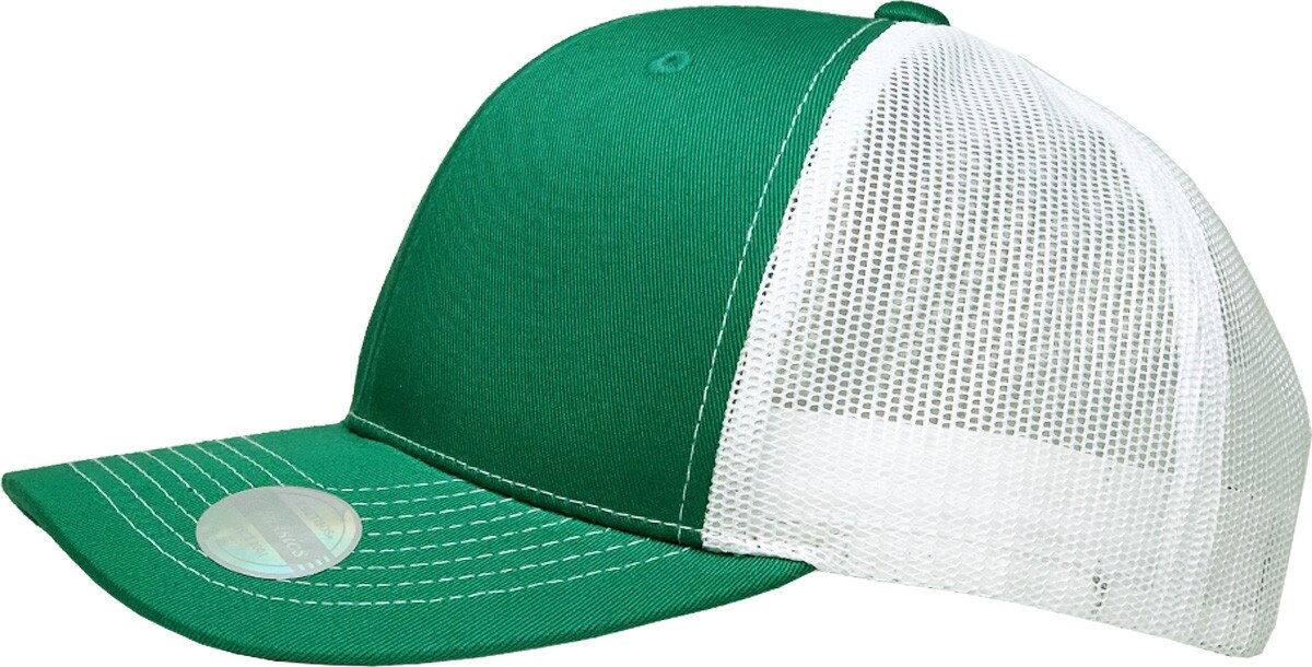 Kelly Green White Two Tone Classic 6 Panel Trucker Mesh Snapback Side View